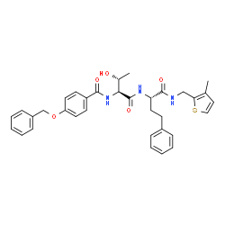 ChemSpider 2D Image | 4-(Benzyloxy)-N-[(2S,3R)-3-hydroxy-1-{[(2S)-1-{[(3-methyl-2-thienyl)methyl]amino}-1-oxo-4-phenyl-2-butanyl]amino}-1-oxo-2-butanyl]benzamide | C34H37N3O5S