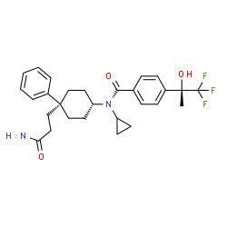 ChemSpider 2D Image | N-[trans-4-(3-Amino-3-oxopropyl)-4-phenylcyclohexyl]-N-cyclopropyl-4-[(2S)-1,1,1-trifluoro-2-hydroxy-2-propanyl]benzamide | C28H33F3N2O3