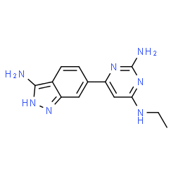 ChemSpider 2D Image | 6-(3-Amino-2H-indazol-6-yl)-N~4~-ethyl-2,4-pyrimidinediamine | C13H15N7