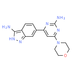 ChemSpider 2D Image | 6-[2-Amino-6-(4-morpholinyl)-4-pyrimidinyl]-2H-indazol-3-amine | C15H17N7O