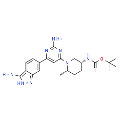 ChemSpider 2D Image | Tert-Butyl {(3r,6s)-1-[2-Amino-6-(3-Amino-2h-Indazol-6-Yl)pyrimidin-4-Yl]-6-Methylpiperidin-3-Yl}carbamate | C22H30N8O2
