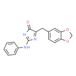 ChemSpider 2D Image | 2-Anilino-5-(1,3-benzodioxol-5-ylmethyl)-4H-imidazol-4-one | C17H13N3O3