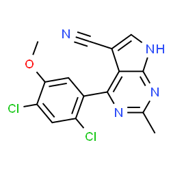 ChemSpider 2D Image | 4-(2,4-Dichloro-5-methoxyphenyl)-2-methyl-1H-pyrrolo[2,3-d]pyrimidine-5-carbonitrile | C15H10Cl2N4O