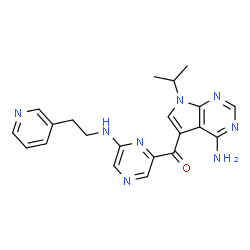 ChemSpider 2D Image | (4-Amino-7-isopropyl-7H-pyrrolo[2,3-d]pyrimidin-5-yl)(6-{[2-(3-pyridinyl)ethyl]amino}-2-pyrazinyl)methanone | C21H22N8O