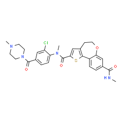 ChemSpider 2D Image | N~2~-{2-Chloro-4-[(4-methyl-1-piperazinyl)carbonyl]phenyl}-N~2~,N~8~-dimethyl-4,5-dihydrothieno[3,2-d][1]benzoxepine-2,8-dicarboxamide | C28H29ClN4O4S