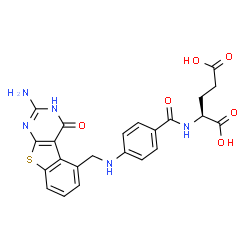ChemSpider 2D Image | N-(4-{[(2-Amino-4-oxo-1,4-dihydro[1]benzothieno[2,3-d]pyrimidin-5-yl)methyl]amino}benzoyl)-L-glutamic acid | C23H21N5O6S