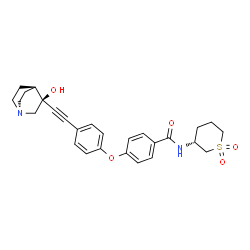 ChemSpider 2D Image | N-[(3R)-1,1-Dioxidotetrahydro-2H-thiopyran-3-yl]-4-(4-{[(3S)-3-hydroxy-1-azabicyclo[2.2.2]oct-3-yl]ethynyl}phenoxy)benzamide | C27H30N2O5S