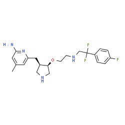 ChemSpider 2D Image | 6-{[(3R,4R)-4-(2-{[2,2-Difluoro-2-(4-fluorophenyl)ethyl]amino}ethoxy)-3-pyrrolidinyl]methyl}-4-methyl-2-pyridinamine | C21H27F3N4O