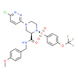 ChemSpider 2D Image | (2R)-4-(6-Chloro-3-pyridazinyl)-N-(4-methoxybenzyl)-1-{[4-(trifluoromethoxy)phenyl]sulfonyl}-2-piperazinecarboxamide | C24H23ClF3N5O5S