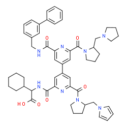 ChemSpider 2D Image | {[(2'-[(3-Biphenylylmethyl)carbamoyl]-6'-{[2-(1-pyrrolidinylmethyl)-1-pyrrolidinyl]carbonyl}-6-{[2-(1H-pyrrol-1-ylmethyl)-1-pyrrolidinyl]carbonyl}-4,4'-bipyridin-2-yl)carbonyl]amino}(cyclohexyl)acetic
 acid | C53H60N8O6
