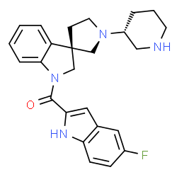 ChemSpider 2D Image | (5-Fluoro-1H-indol-2-yl)[(3R)-1'-[(3R)-3-piperidinyl]spiro[indole-3,3'-pyrrolidin]-1(2H)-yl]methanone | C25H27FN4O