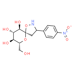 ChemSpider 2D Image | (5R,7R,8S,9S,10R)-7-(Hydroxymethyl)-3-(4-nitrophenyl)-1,6-dioxa-2-azaspiro[4.5]decane-8,9,10-triol | C14H18N2O8