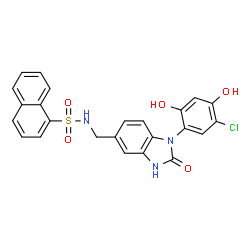 ChemSpider 2D Image | N-{[1-(5-Chloro-2,4-dihydroxyphenyl)-2-oxo-2,3-dihydro-1H-benzimidazol-5-yl]methyl}-1-naphthalenesulfonamide | C24H18ClN3O5S