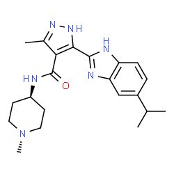 ChemSpider 2D Image | 5-(5-Isopropyl-1H-benzimidazol-2-yl)-3-methyl-N-(1-methyl-4-piperidinyl)-1H-pyrazole-4-carboxamide | C21H28N6O