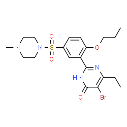 ChemSpider 2D Image | 5-Bromo-6-ethyl-2-{5-[(4-methyl-1-piperazinyl)sulfonyl]-2-propoxyphenyl}-4(1H)-pyrimidinone | C20H27BrN4O4S