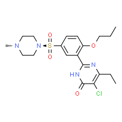 ChemSpider 2D Image | 5-Chloro-6-ethyl-2-{5-[(4-methyl-1-piperazinyl)sulfonyl]-2-propoxyphenyl}-4(1H)-pyrimidinone | C20H27ClN4O4S