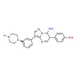 ChemSpider 2D Image | 4-{7-Amino-3-[3-(4-methyl-1-piperazinyl)phenyl]-6,7-dihydropyrazolo[1,5-a]pyrimidin-6-yl}phenol | C23H26N6O