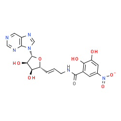 ChemSpider 2D Image | N-[(E)-3-[(2R,3S,4R,5R)-3,4-dihydroxy-5-purin-9-yl-oxolan-2-yl]prop-2-enyl]-2,3-dihydroxy-5-nitro-benzamide | C19H18N6O8