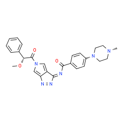 ChemSpider 2D Image | N-[(3E)-5-[(2R)-2-Methoxy-2-phenylacetyl]pyrrolo[3,4-c]pyrazol-3(5H)-ylidene]-4-(4-methyl-1-piperazinyl)benzamide | C26H26N6O3