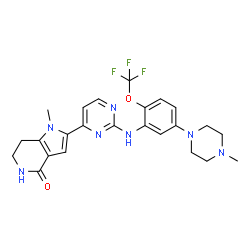 ChemSpider 2D Image | 1,5,6,7-Tetrahydro-1-methyl-2-[2-[[5-(4-methyl-1-piperazinyl)-2-(trifluoromethoxy)phenyl]amino]-4-pyrimidinyl]-4H-pyrrolo[3,2-c]pyridin-4-one | C24H26F3N7O2