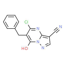 ChemSpider 2D Image | 6-Benzyl-5-chloro-7-hydroxypyrazolo[1,5-a]pyrimidine-3-carbonitrile | C14H9ClN4O