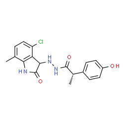 ChemSpider 2D Image | (2S)-N'-(4-Chloro-7-methyl-2-oxo-2,3-dihydro-1H-indol-3-yl)-2-(4-hydroxyphenyl)propanehydrazide | C18H18ClN3O3