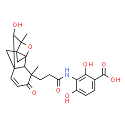 ChemSpider 2D Image | 2,4-Dihydroxy-3-{[3-(13-hydroxy-3,10-dimethyl-4-oxo-11-oxapentacyclo[7.2.1.1~7,10~.0~1,9~.0~2,7~]tridec-5-en-3-yl)propanoyl]amino}benzoic acid | C24H25NO8