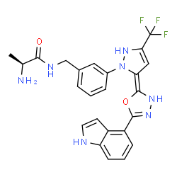 ChemSpider 2D Image | N-(3-{5-[5-(1H-Indol-4-yl)-1,3,4-oxadiazol-2-yl]-3-(trifluoromethyl)-1H-pyrazol-1-yl}benzyl)-L-alaninamide | C24H22F3N7O2