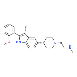 ChemSpider 2D Image | 2-{4-[3-Fluoro-2-(2-methoxyphenyl)-1H-indol-5-yl]-1-piperidinyl}-N-methylethanamine | C23H28FN3O