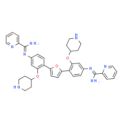 ChemSpider 2D Image | N,N'-{2,5-Furandiylbis[3-(4-piperidinyloxy)-4,1-phenylene]}di(2-pyridinecarboximidamide) | C38H40N8O3