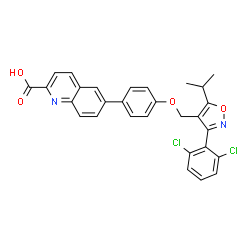 ChemSpider 2D Image | 6-(4-{[3-(2,6-Dichlorophenyl)-5-isopropyl-1,2-oxazol-4-yl]methoxy}phenyl)-2-quinolinecarboxylic acid | C29H22Cl2N2O4