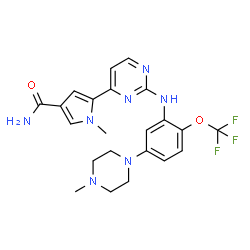 ChemSpider 2D Image | 1-Methyl-5-(2-{[5-(4-methyl-1-piperazinyl)-2-(trifluoromethoxy)phenyl]amino}-4-pyrimidinyl)-1H-pyrrole-3-carboxamide | C22H24F3N7O2