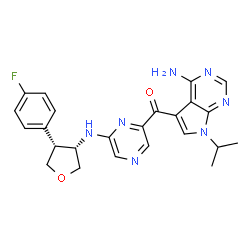 ChemSpider 2D Image | [4-Amino-7-(Propan-2-Yl)-7h-Pyrrolo[2,3-D]pyrimidin-5-Yl](6-{[(3s,4r)-4-(4-Fluorophenyl)tetrahydrofuran-3-Yl]amino}pyrazin-2-Yl)methanone | C24H24FN7O2