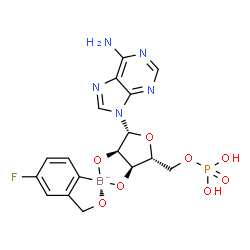 ChemSpider 2D Image | [(1S,3S,5R,6R,8R)-6-(6-aminopurin-9-yl)-4'-fluoro-spiro[2,4,7-trioxa-3-boranuidabicyclo[3.3.0]octane-3,9'-8-oxa-9-boranuidabicyclo[4.3.0]nona-1(6),2,4-triene]-8-yl]methyl dihydrogen phosphate | C17H17BFN5O8P