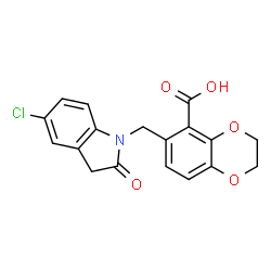 ChemSpider 2D Image | 6-[(5-Chloro-2-oxo-2,3-dihydro-1H-indol-1-yl)methyl]-2,3-dihydro-1,4-benzodioxine-5-carboxylic acid | C18H14ClNO5