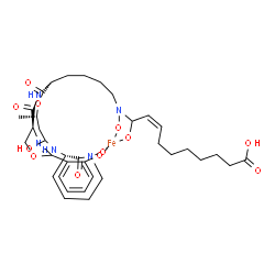 ChemSpider 2D Image | [(8Z)-10-(Hydroxy-kappaO)-10-[(hydroxy-kappaO){(5S)-6-{[(2S)-4-hydroxy-4-{[(3S)-1-(hydroxy-kappaO)-2-oxo-3-azepanyl]amino}-2-butanyl]oxy}-5-[({(4S)-2-[2-(hydroxy-kappaO)phenyl]-4,5-dihydro-1,3-oxazol-
4-yl}carbonyl)amino]-6-oxohexyl}amino]-8-decenoato(4-)]iron | C36H51FeN5O12