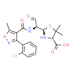 ChemSpider 2D Image | (2R,4S)-2-[(1S)-1-({[3-(2-Chlorophenyl)-5-methyl-1,2-oxazol-4-yl]carbonyl}amino)-2-oxoethyl]-5,5-dimethyl-1,3-thiazolidine-4-carboxylic acid | C19H20ClN3O5S