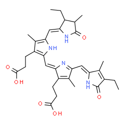 ChemSpider 2D Image | 3-[2-[(Z)-[3-(2-carboxyethyl)-5-[(Z)-(4-ethyl-3-methyl-5-oxo-pyrrol-2-ylidene)methyl]-4-methyl-pyrrol-2-ylidene]methyl]-5-[(Z)-(3-ethyl-4-methyl-5-oxo-pyrrolidin-2-ylidene)methyl]-4-methyl-1H-pyrrol-3-yl]propanoic acid | C33H40N4O6