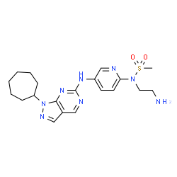 ChemSpider 2D Image | N-(2-Aminoethyl)-N-{5-[(1-cycloheptyl-1H-pyrazolo[3,4-d]pyrimidin-6-yl)amino]-2-pyridinyl}methanesulfonamide | C20H28N8O2S