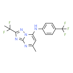 ChemSpider 2D Image | 2-(1,1-Difluoroethyl)-5-methyl-N-[4-(trifluoromethyl)phenyl][1,2,4]triazolo[1,5-a]pyrimidin-7-amine | C15H12F5N5