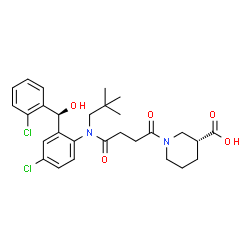 ChemSpider 2D Image | (3R)-1-{4-[{4-Chloro-2-[(S)-(2-chlorophenyl)(hydroxy)methyl]phenyl}(2,2-dimethylpropyl)amino]-4-oxobutanoyl}-3-piperidinecarboxylic acid | C28H34Cl2N2O5