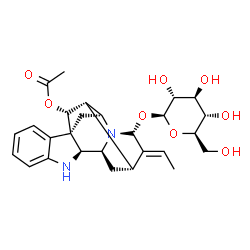 ChemSpider 2D Image | (2alpha,7beta,16S,19E,21alpha)-21-(beta-D-Glucopyranosyloxy)-2,7-dihydro-7,17-cyclosarpagan-17-yl acetate | C27H34N2O8