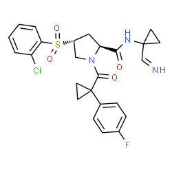 ChemSpider 2D Image | (4R)-4-[(2-Chlorophenyl)sulfonyl]-1-{[1-(4-fluorophenyl)cyclopropyl]carbonyl}-N-[1-(iminomethyl)cyclopropyl]-L-prolinamide | C25H25ClFN3O4S