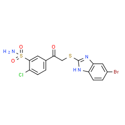 ChemSpider 2D Image | 5-{[(5-Bromo-1H-benzimidazol-2-yl)sulfanyl]acetyl}-2-chlorobenzenesulfonamide | C15H11BrClN3O3S2