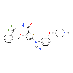 ChemSpider 2D Image | 5-{6-[(1-Methyl-4-piperidinyl)oxy]-1H-benzimidazol-1-yl}-3-{[2-(trifluoromethyl)benzyl]oxy}-2-thiophenecarboxamide | C26H25F3N4O3S