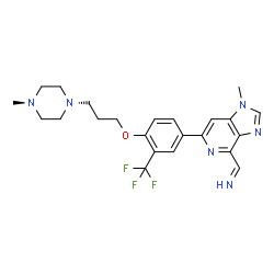 ChemSpider 2D Image | 1-(1-Methyl-6-{4-[3-(4-methyl-1-piperazinyl)propoxy]-3-(trifluoromethyl)phenyl}-1H-imidazo[4,5-c]pyridin-4-yl)methanimine | C23H27F3N6O