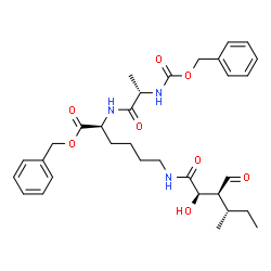 ChemSpider 2D Image | Benzyl N-[(benzyloxy)carbonyl]-L-alanyl-N~6~-[(2R,3S,4S)-3-formyl-2-hydroxy-4-methylhexanoyl]-L-lysinate | C32H43N3O8