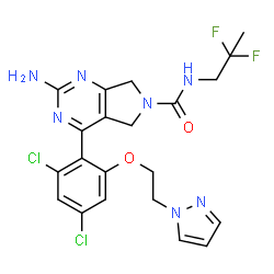 ChemSpider 2D Image | 2-Amino-4-{2,4-dichloro-6-[2-(1H-pyrazol-1-yl)ethoxy]phenyl}-N-(2,2-difluoropropyl)-5,7-dihydro-6H-pyrrolo[3,4-d]pyrimidine-6-carboxamide | C21H21Cl2F2N7O2