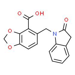 ChemSpider 2D Image | 5-[(2-Oxo-2,3-dihydro-1H-indol-1-yl)methyl]-1,3-benzodioxole-4-carboxylic acid | C17H13NO5