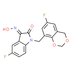 ChemSpider 2D Image | (3E)-5-fluoro-1-[(6-fluoro-4H-1,3-benzodioxin-8-yl)methyl]-1H-indole-2,3-dione 3-oxime | C17H12F2N2O4